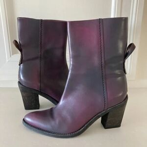 We The Free Free People Ryder Purple Leather Ankle Boots Sz 37